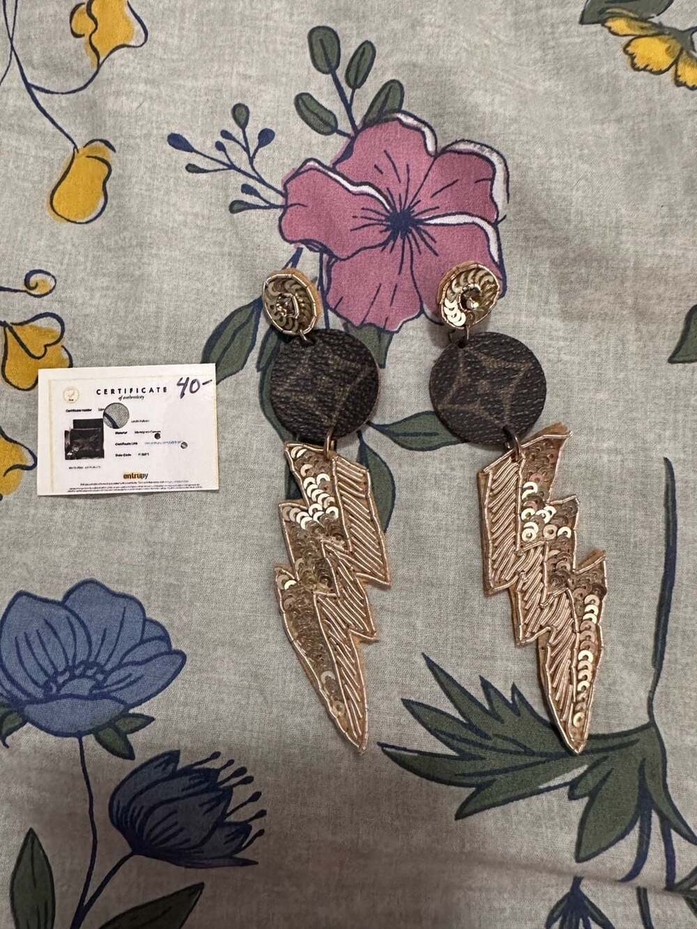 Revamped Upcycled Authentic Louis Vuitton Canvas Lightning Bolt Earrings